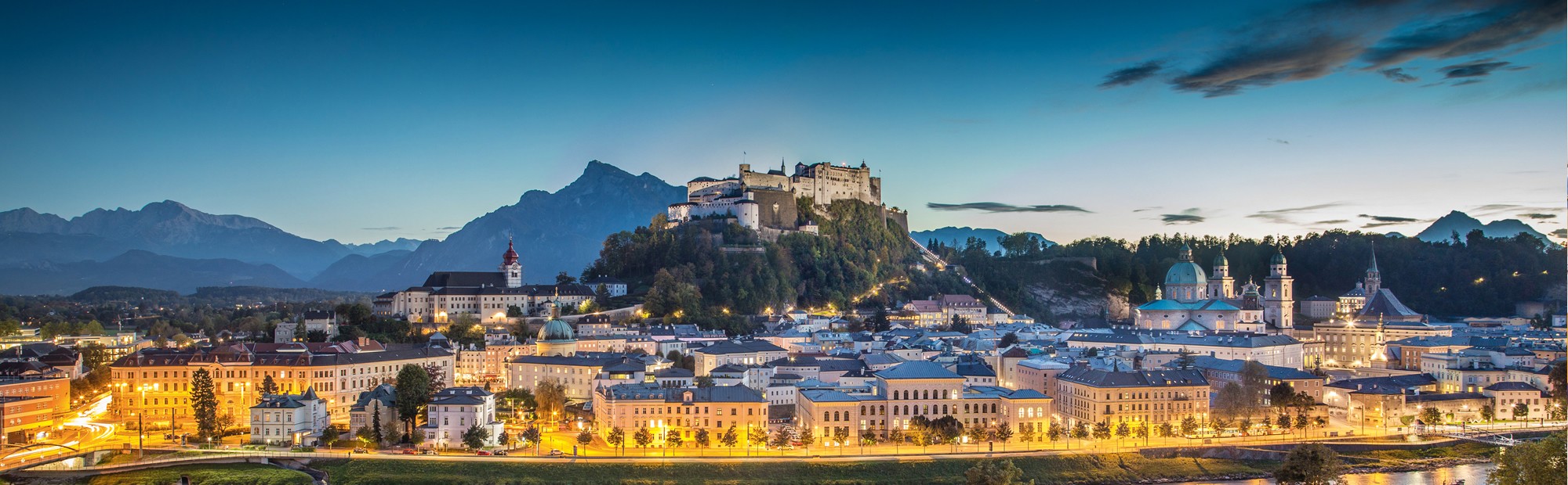 Salzburg city of Mozart with its old town and fortress