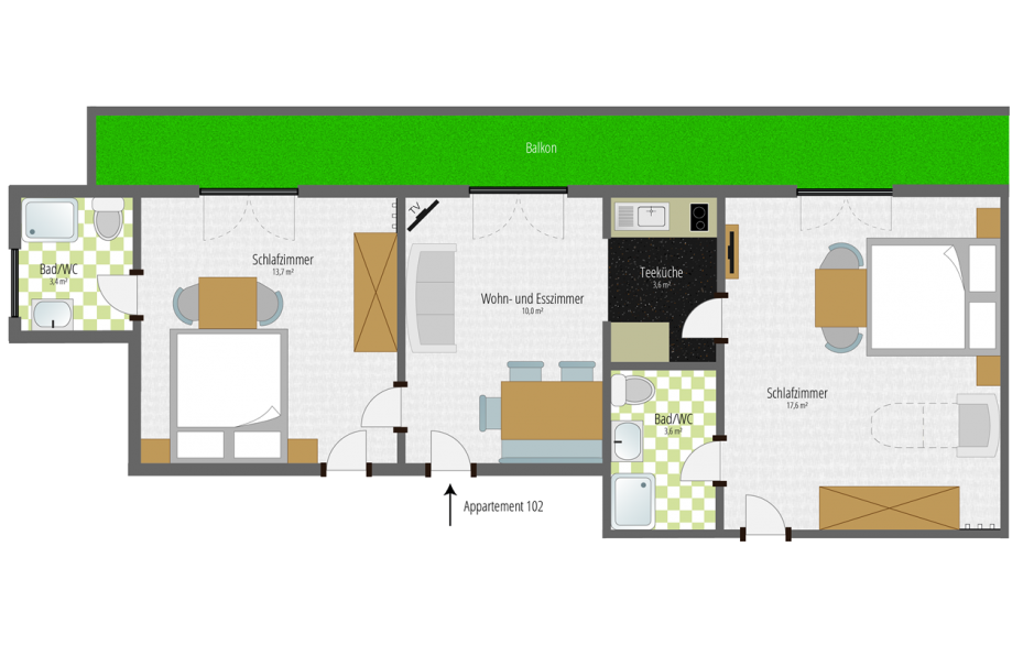 Zimmerskizze Appartement 102