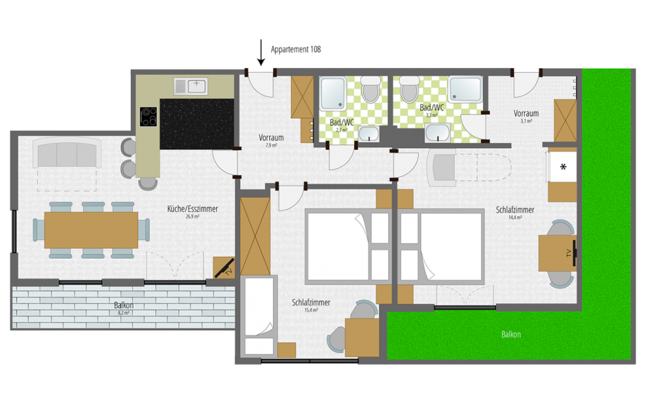 Skizze Appartement 108